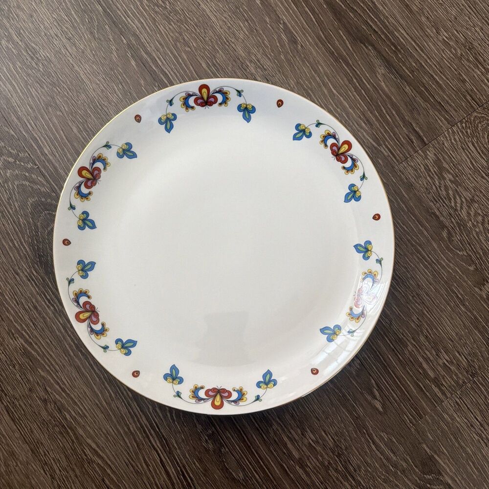 Porsgrund Framer’s Rose 12.5 “ Dinner Plate – Rose Pattern – Gold Trim – Norway